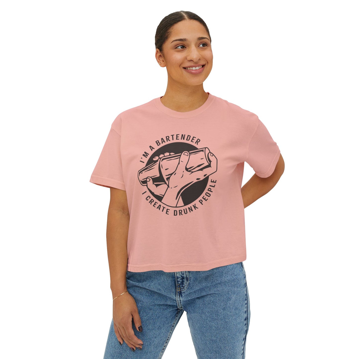 Bartender Vibe Women's Boxy Tee, Casual Graphic Top, Fun Bartending Shirt, Perfect for Parties, Gift for Bartenders