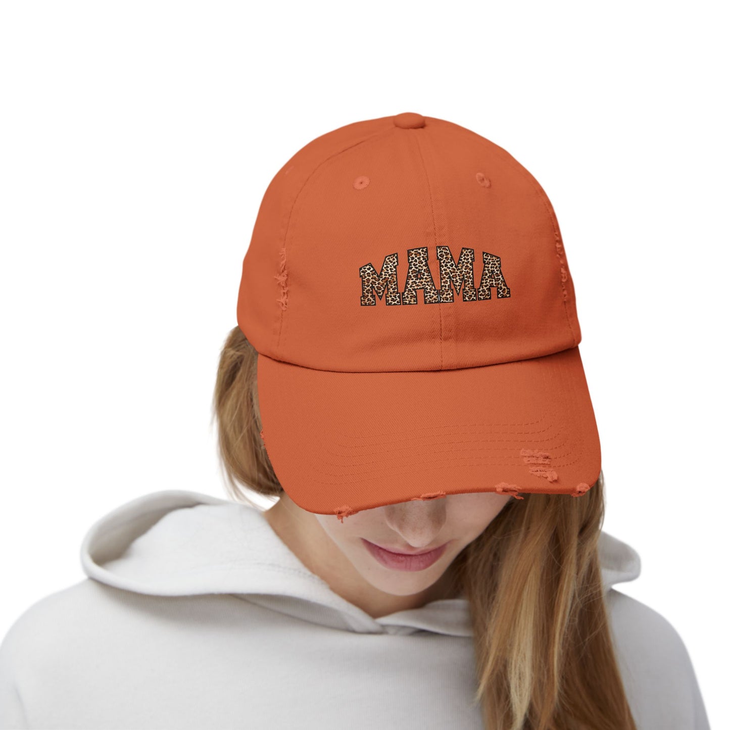 Distressed Mama Cap - Unisex Black Hat with Trendy Leopard Print