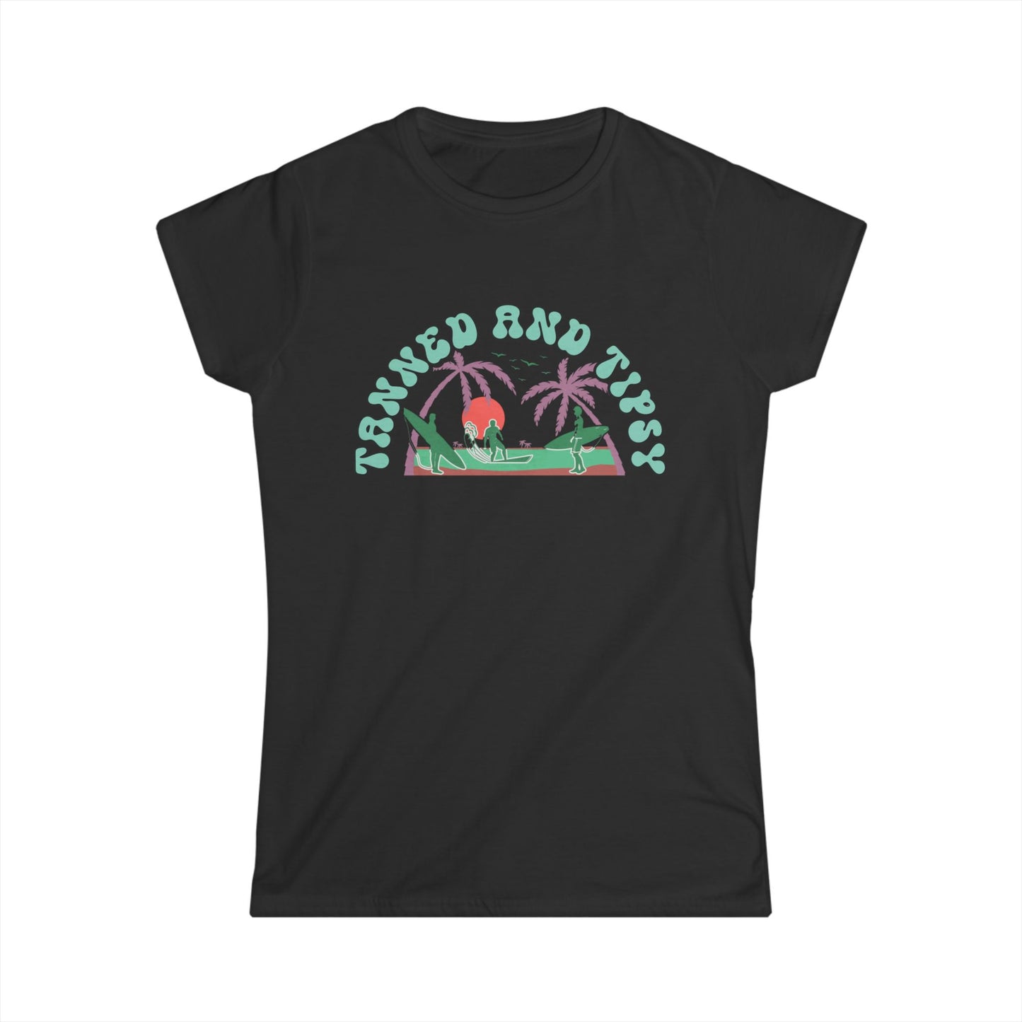 Tropical Vibes Tee - "Tanned and Tipsy" Women's Softstyle Shirt, Summer Casual Wear, Vacation Essentials, Gift for Her, Beach Day Top