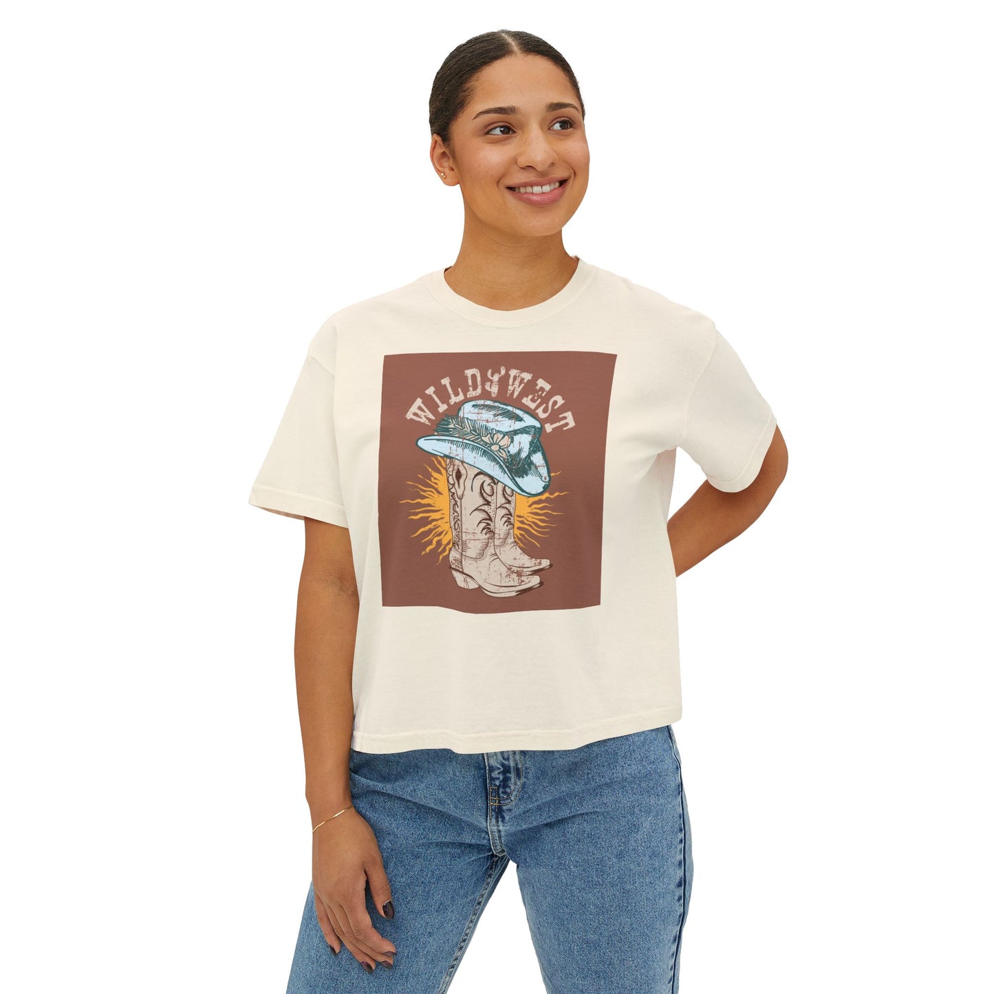 Wild West Women's Boxy Tee, Western Graphic T-Shirt, Vintage Cowboy Shirt, Boho Fashion Top, Casual Summer Wear, Gift for Her