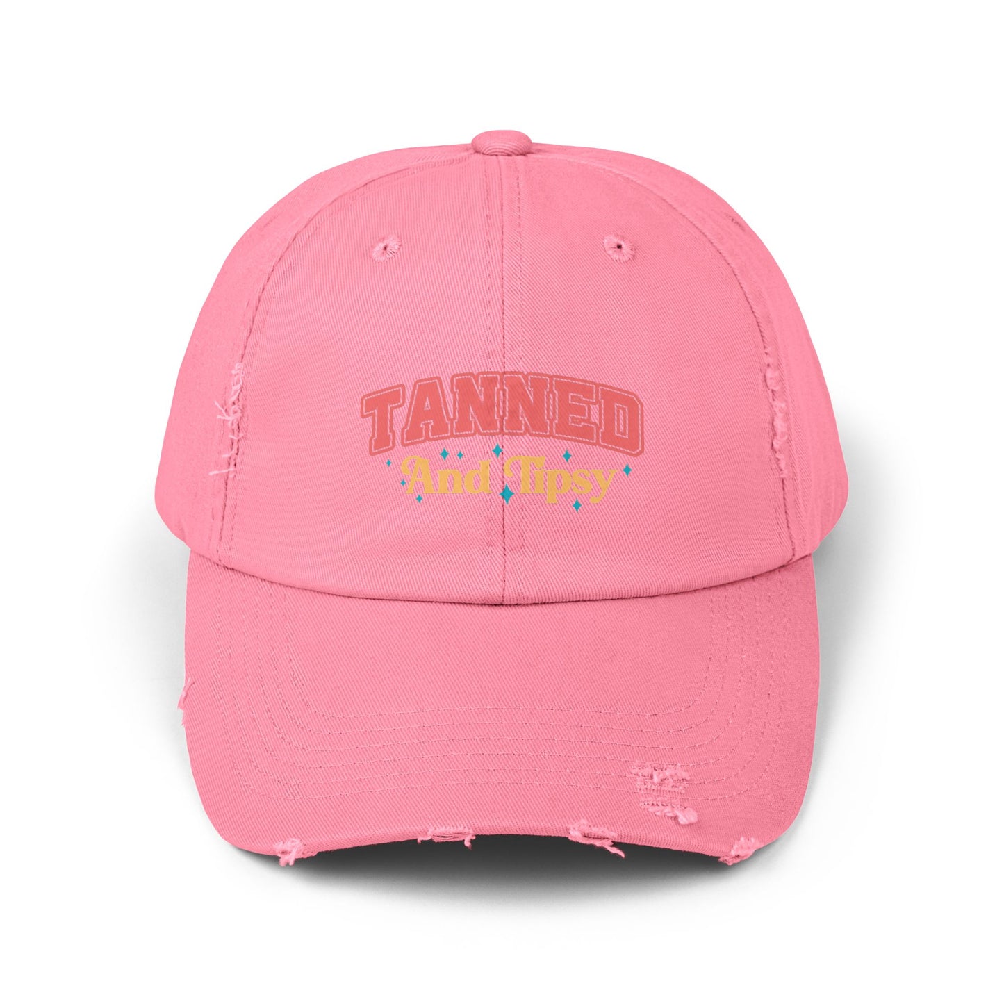 Distressed Cap with 'Tanned and Tipsy' Design | Trendy Summer Accessory, Gift for Friends, Beachwear Essential, Outdoor Events