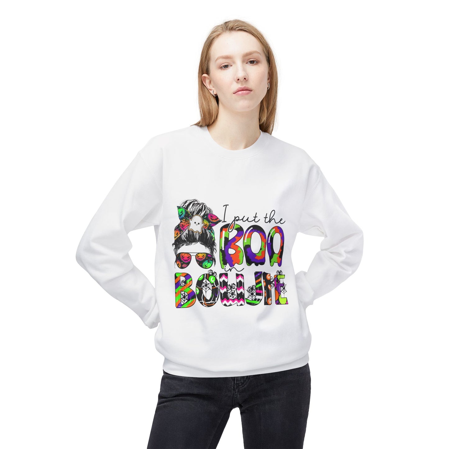 Boho-Inspired Fleece Crewneck Sweatshirt - "I Put the Boo in Boogie"