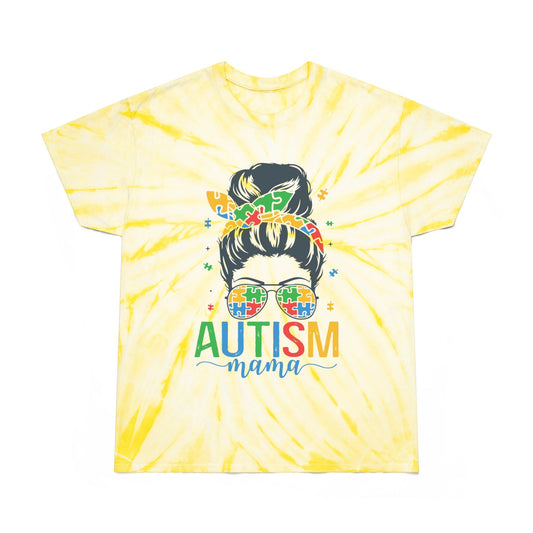 Autism Mama Tie-Dye Tee - Bright Yellow Cyclone Design