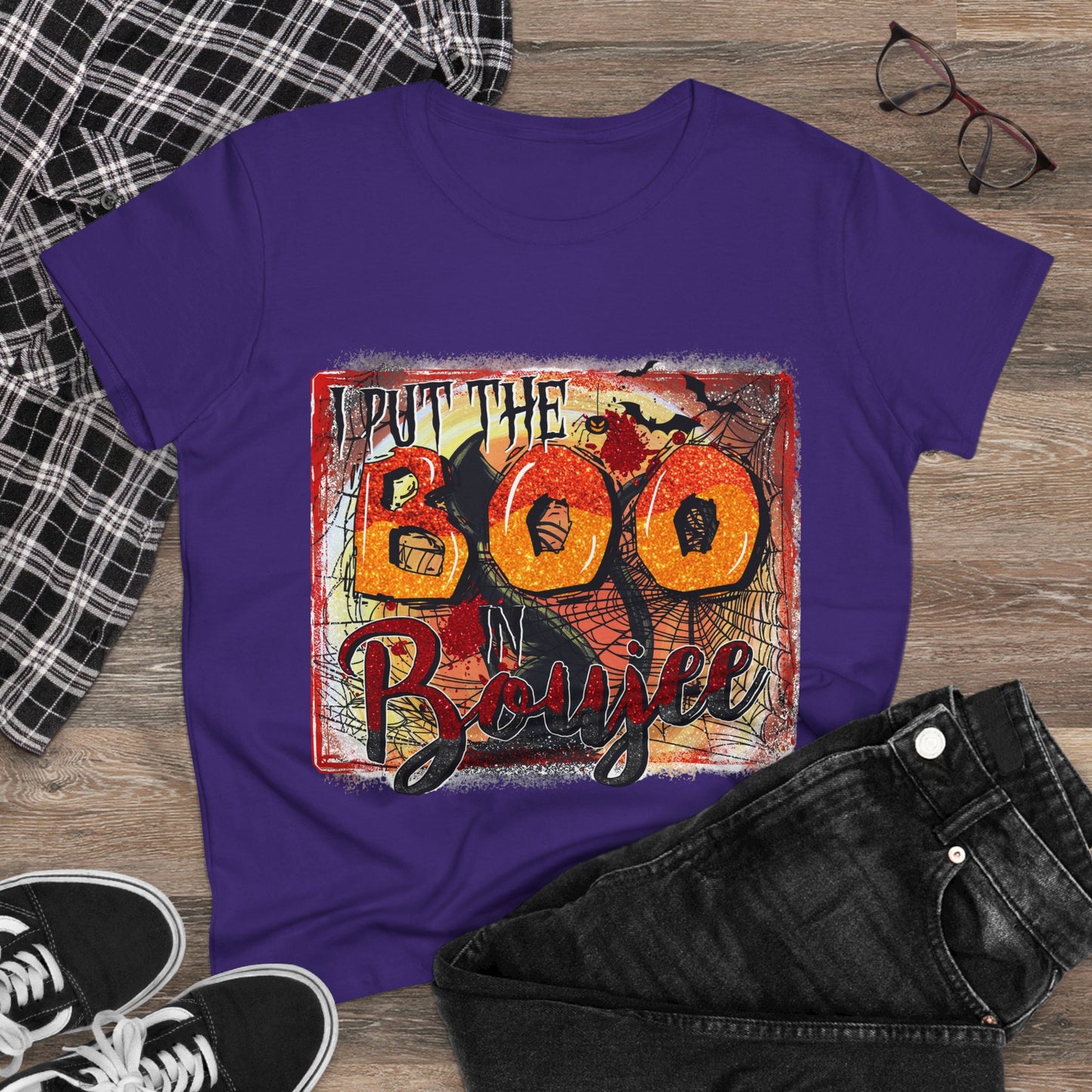 Boo-tiful Cotton Tee for Halloween, Women's Graphic Shirt, Spooky Vibes, Casual Wear, Gift for Her