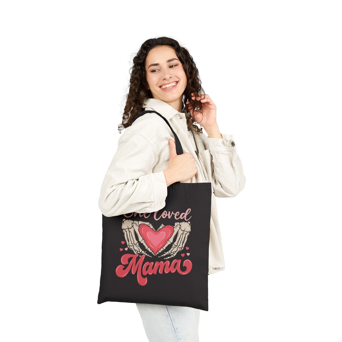 One Loved Mama Cotton Canvas Tote Bag - Heart Design, Perfect Gift for Moms