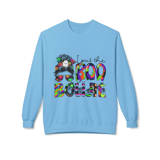 Boho-Inspired Fleece Crewneck Sweatshirt - "I Put the Boo in Boogie"