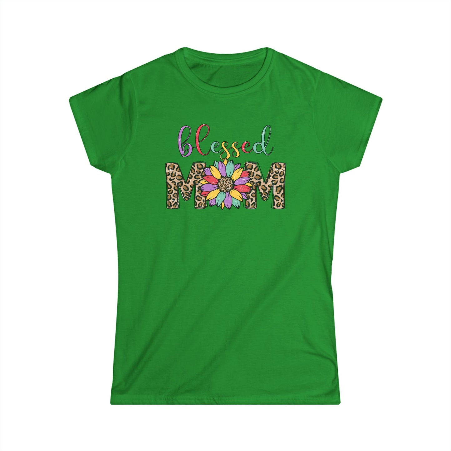 Blessed Mom Women's Softstyle Tee - Floral & Leopard Print Design