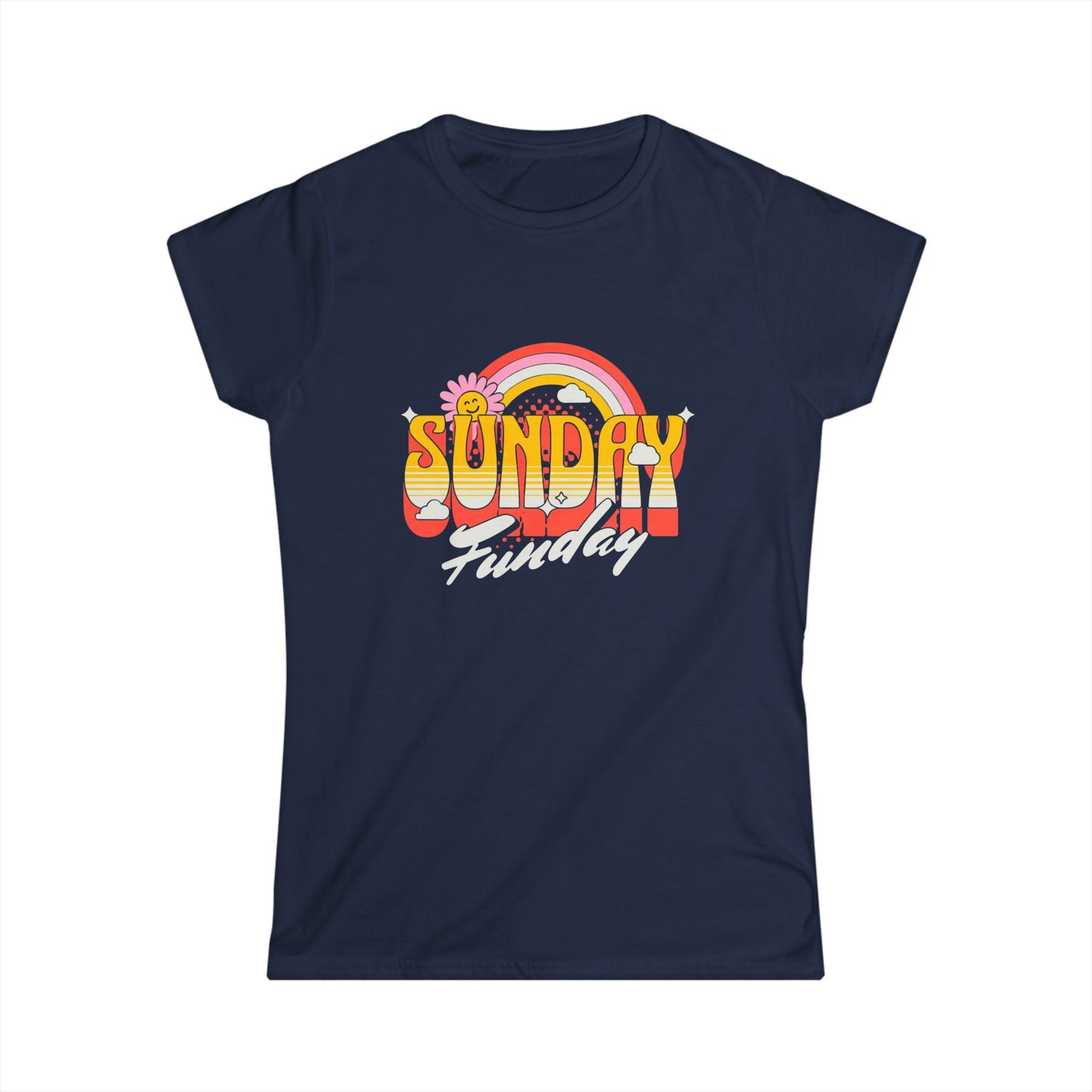 Sunday Funday Women's Softstyle Tee - Retro Rainbow Graphic T-Shirt