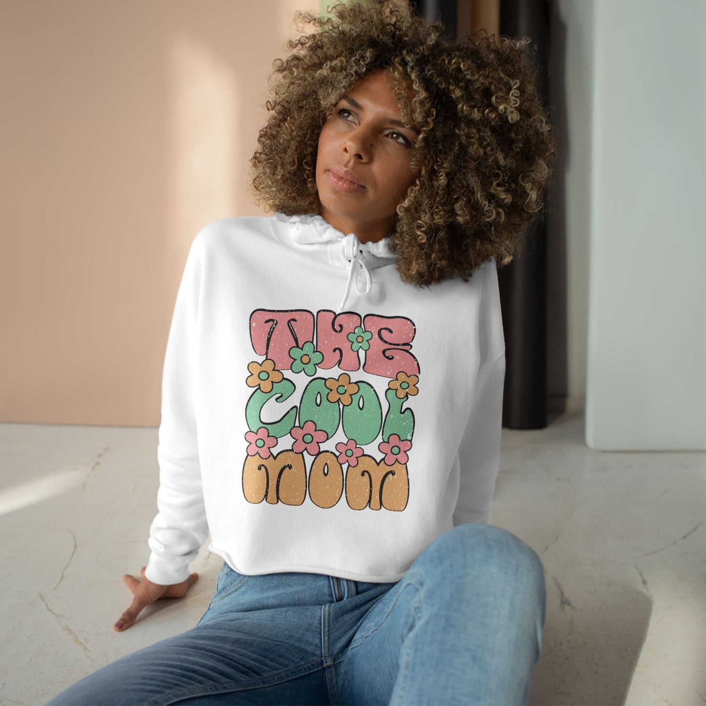 Retro Floral Crop Hoodie - 'This Cool Mood' - Trendy Spring Fashion