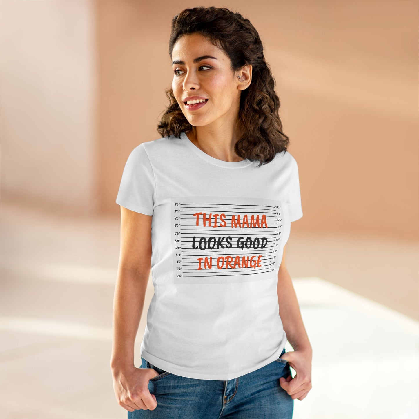Fun Women's Midweight Cotton Tee - 'This Mama Looks Good in Orange'