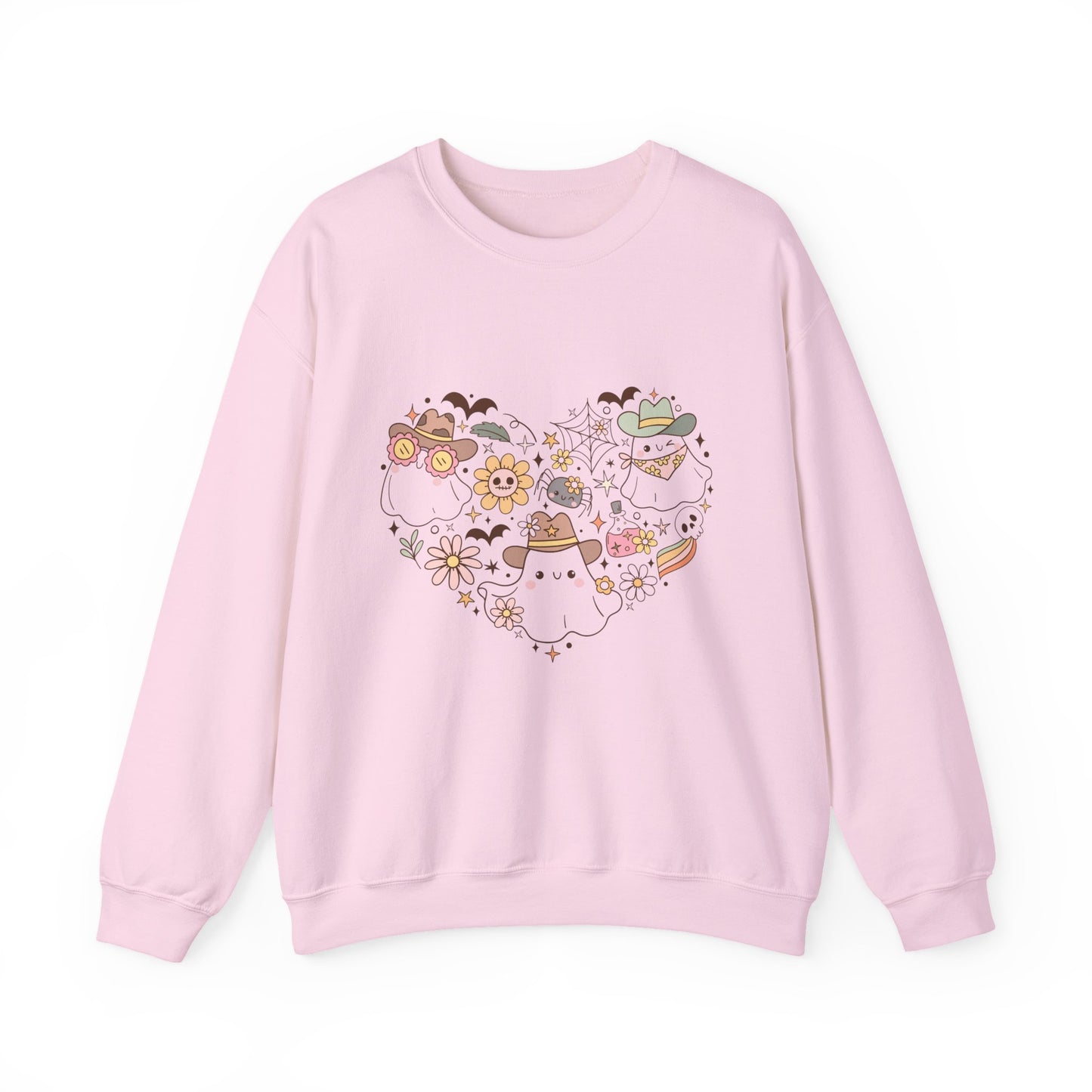Heartfelt Floral Cat Crewneck Sweatshirt, Cute Animal Sweatshirt, Cozy Unisex Sweater, Gift for halloween, Heart Design Apparel, halloween sweatshirt, boo, womens sweatshirt,country apparel