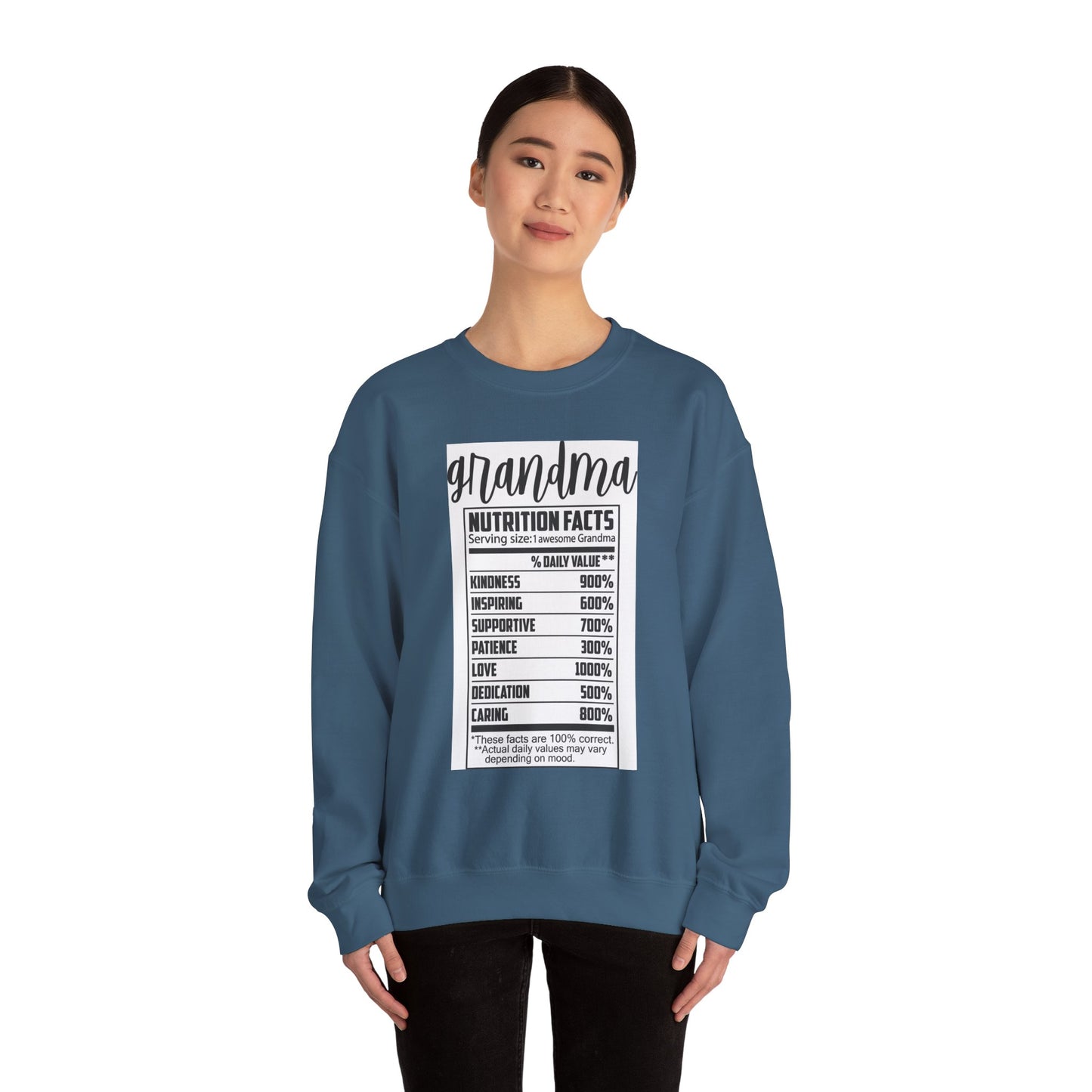 Grandma Nutrition Facts Sweatshirt - Cozy Unisex Crewneck for Family Celebrations
