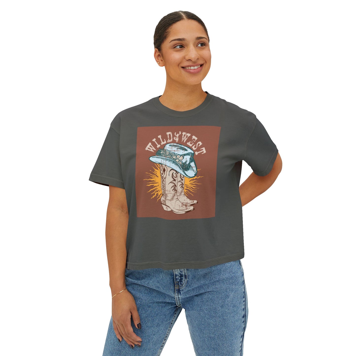 Wild West Women's Boxy Tee, Western Graphic T-Shirt, Vintage Cowboy Shirt, Boho Fashion Top, Casual Summer Wear, Gift for Her