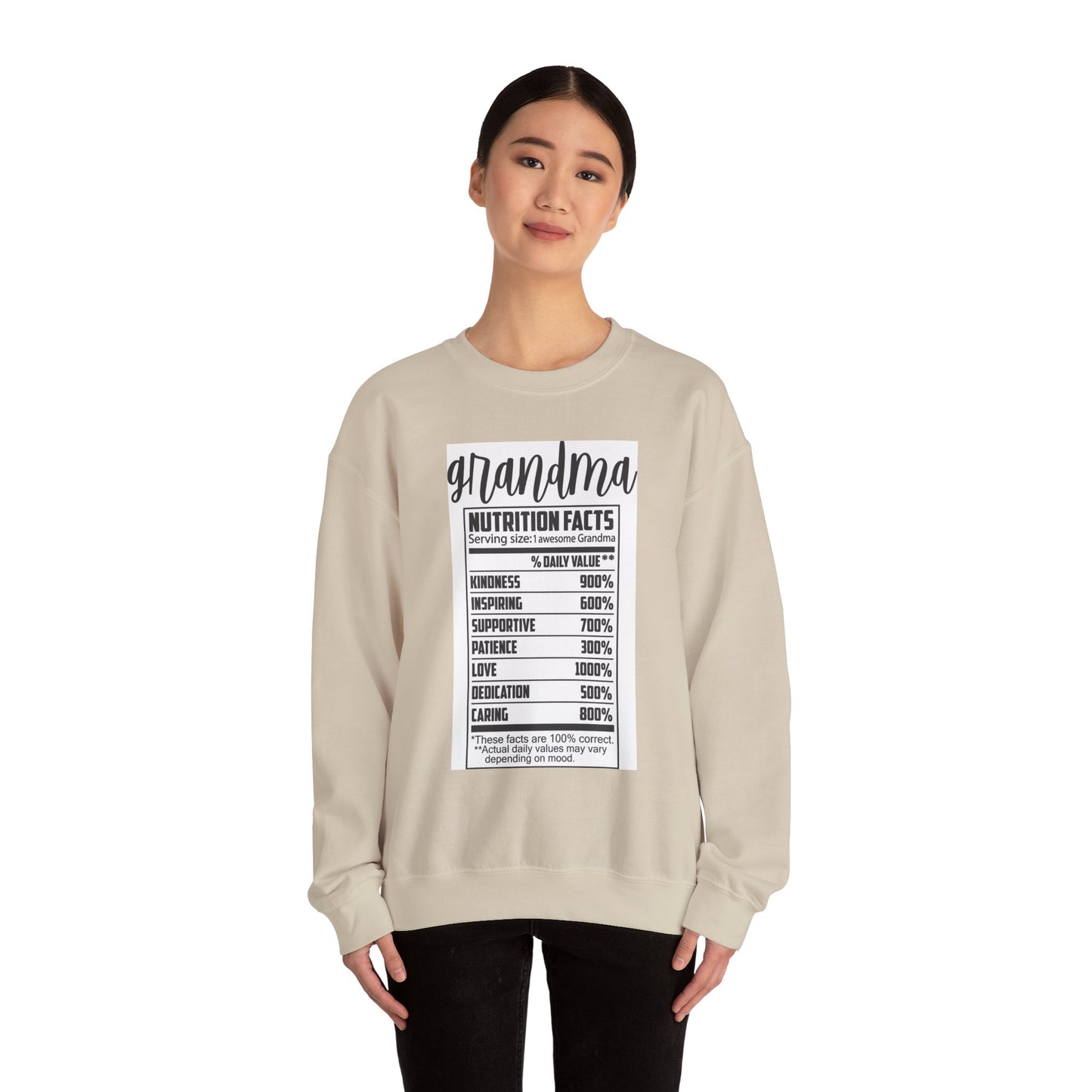 Grandma Nutrition Facts Sweatshirt - Cozy Unisex Crewneck for Family Celebrations