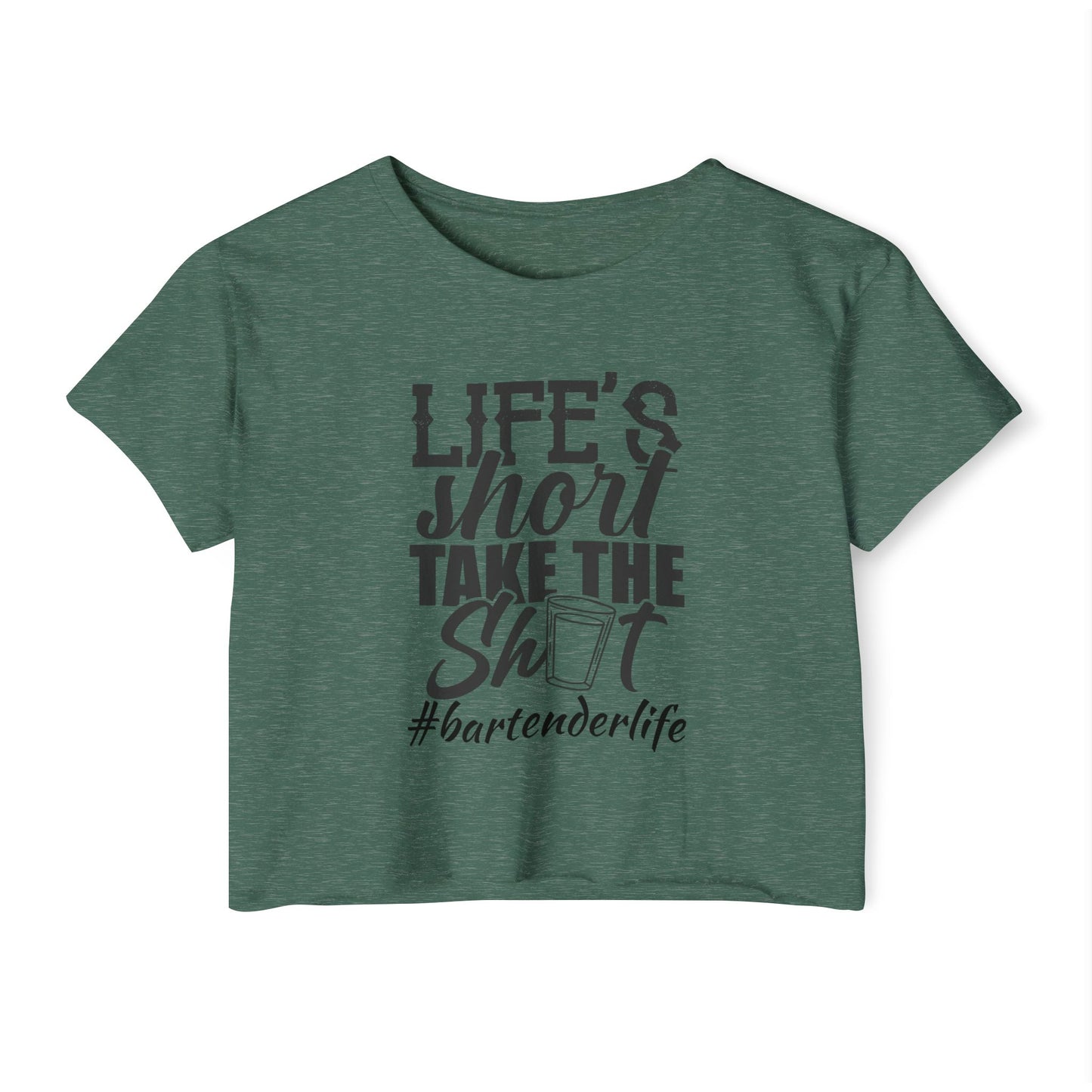 Fun & Playful Festival Crop Top for Women, Bar Outfit, Gift for Bartenders, Summer Music Fest Wear, Life's Short Take the Shot Tee