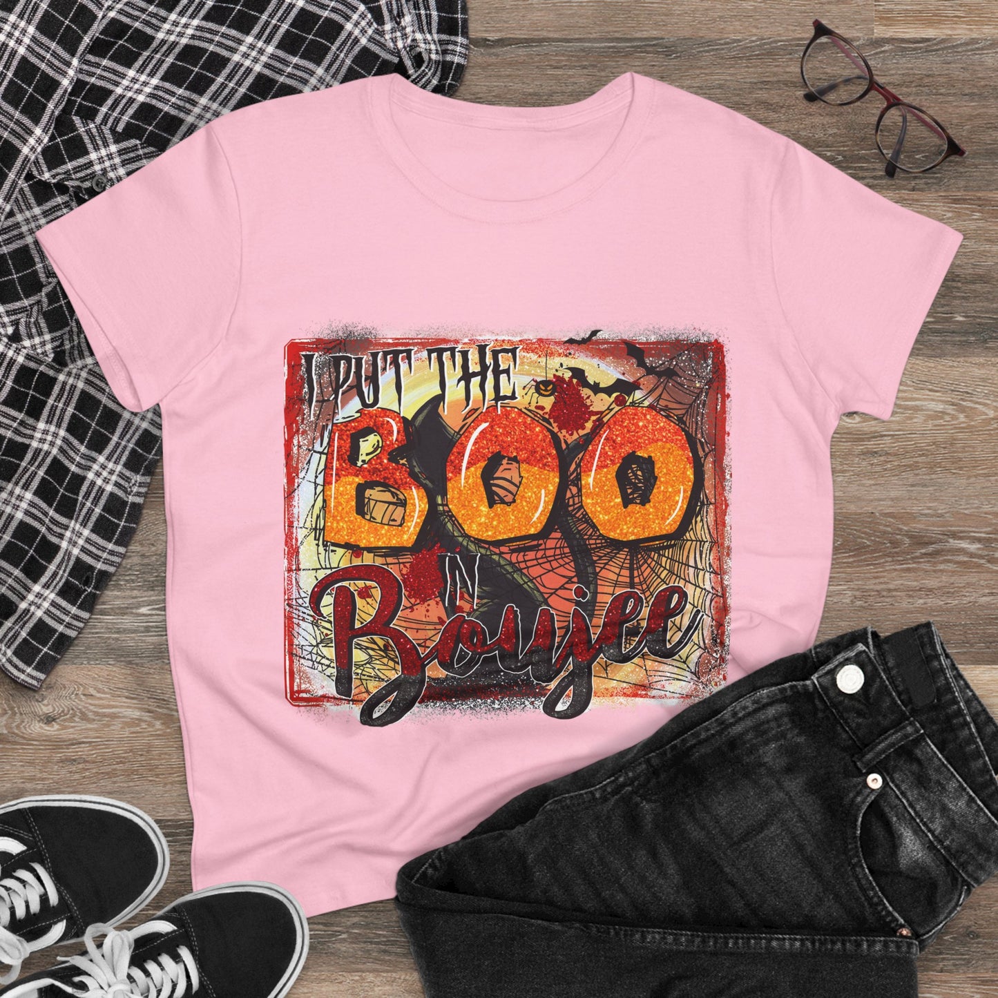 Boo-tiful Cotton Tee for Halloween, Women's Graphic Shirt, Spooky Vibes, Casual Wear, Gift for Her