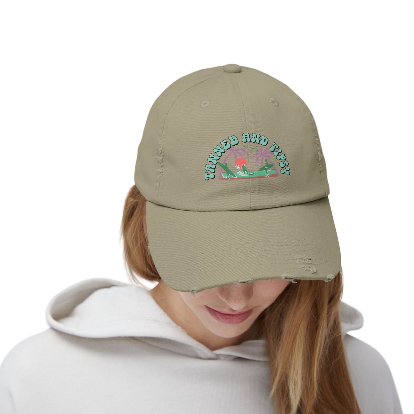 Tropical Vibes Distressed Cap, Unisex Relaxed Hat, Trendy Summer Fashion, Beachwear Accessory, Gift for Travelers, Casual Daily Wear