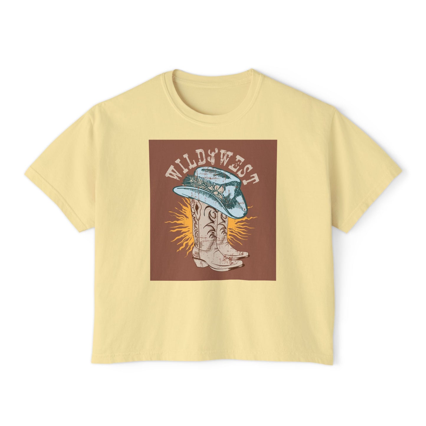 Wild West Women's Boxy Tee, Western Graphic T-Shirt, Vintage Cowboy Shirt, Boho Fashion Top, Casual Summer Wear, Gift for Her