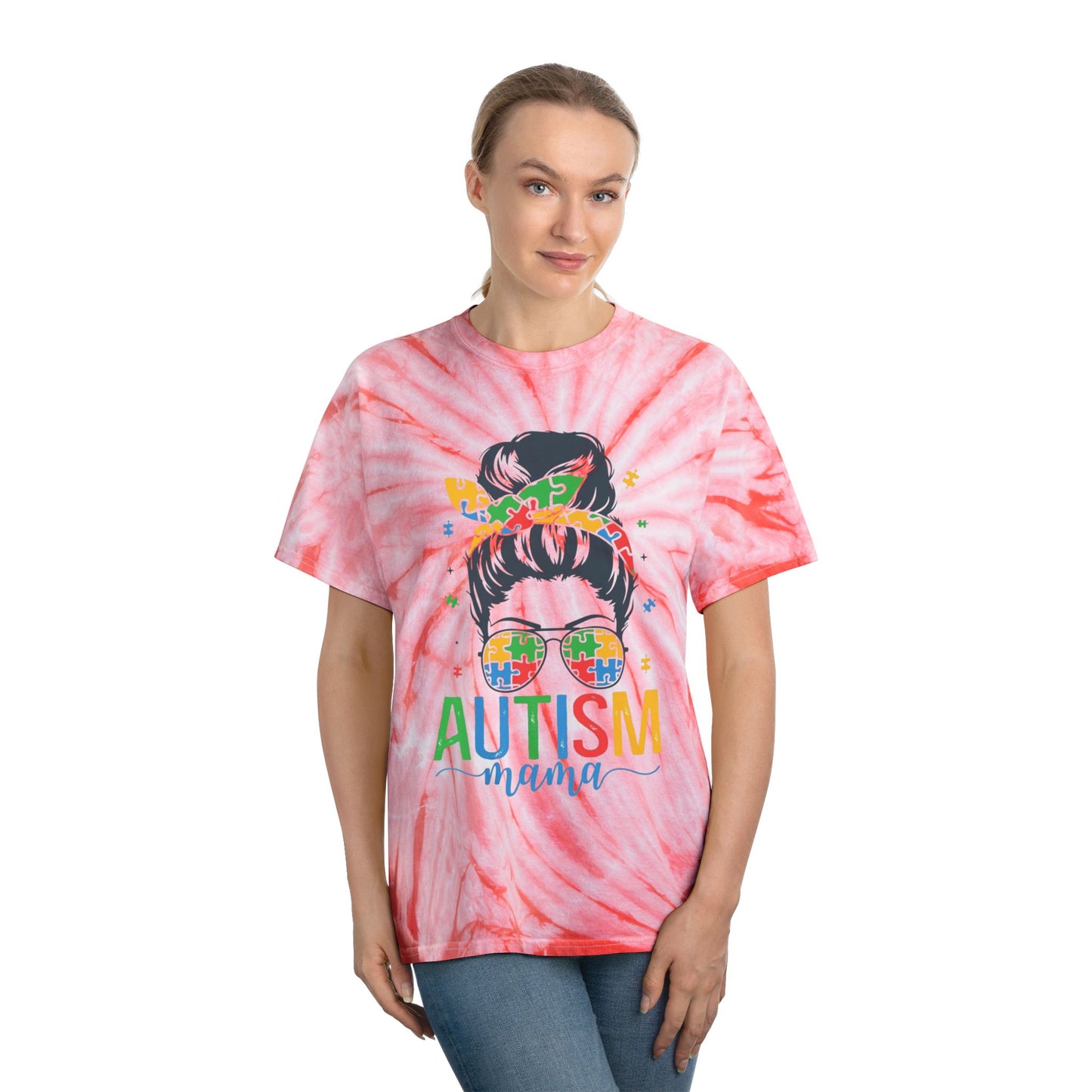 Autism Mama Tie-Dye Tee - Bright Yellow Cyclone Design