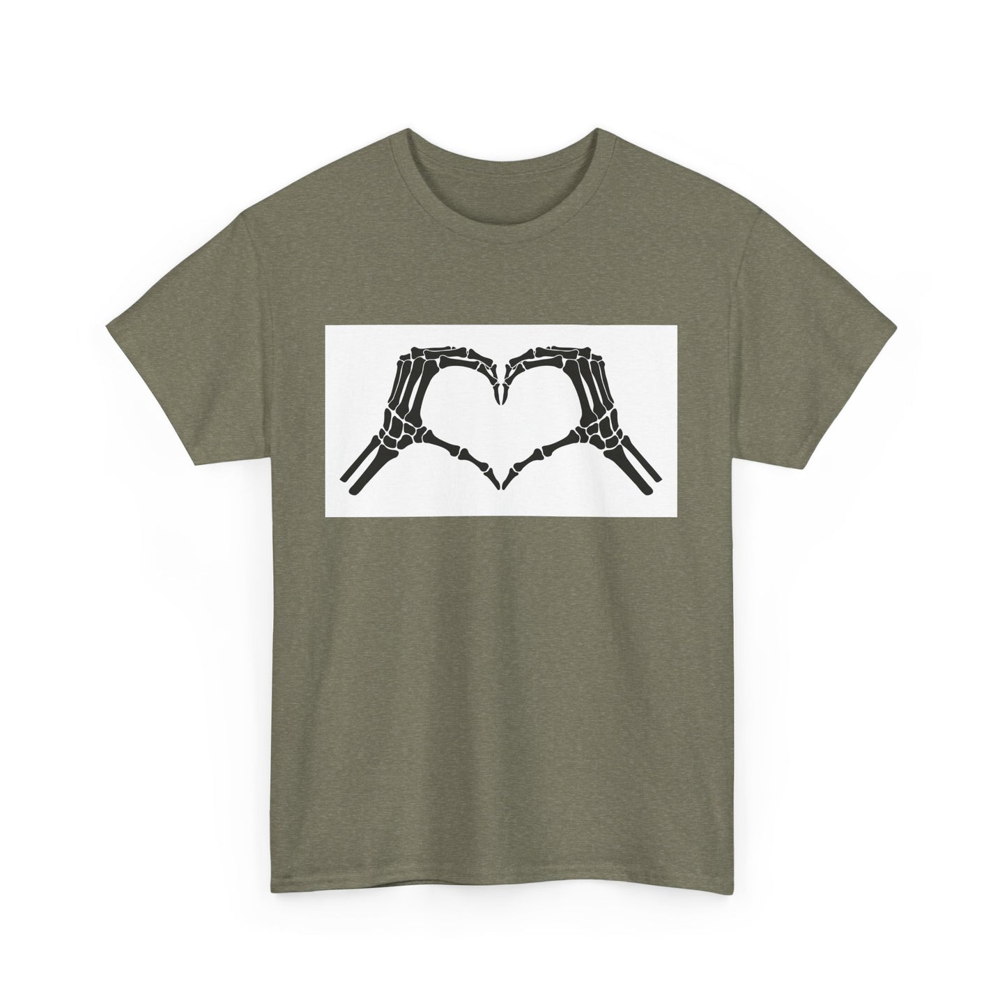 Skeleton Hands Heart Unisex Heavy Cotton Tee - Unique Graphic T-Shirt for Halloween and Everyday Wear