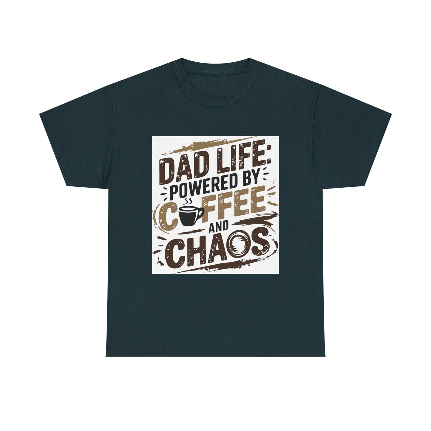Dad Life Unisex Heavy Cotton Tee - Powered by Coffee and Chaos