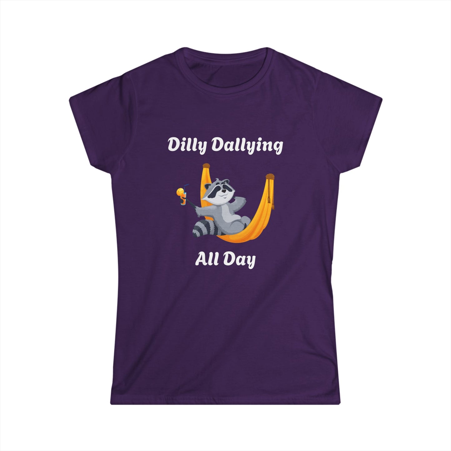 Cute Raccoon Relaxing Women's Softstyle Tee – Perfect for Nature Lovers!