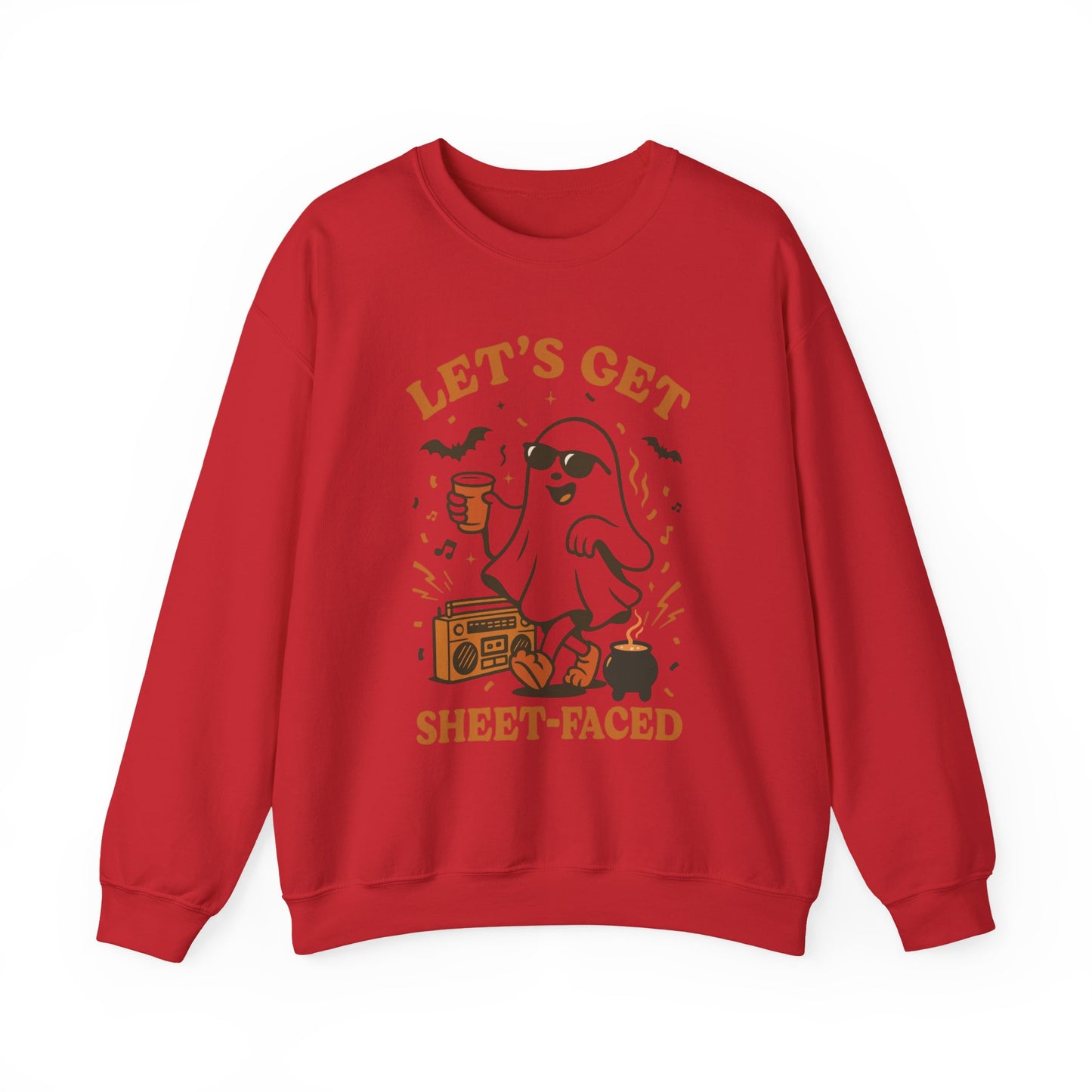 Let's Get Sheet-Faced Halloween Sweatshirt, Unisex Crewneck, Ghost Design, Perfect for Parties, Fall Celebrations, Cozy Wear