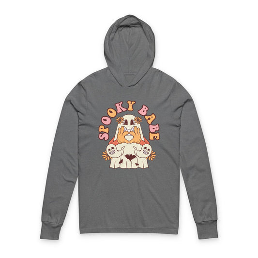 Spooky Babe Hooded Long Sleeve Tee, Halloween Shirt, Cozy Casual Wear, Goth Style Top, Unisex Fashion Tee