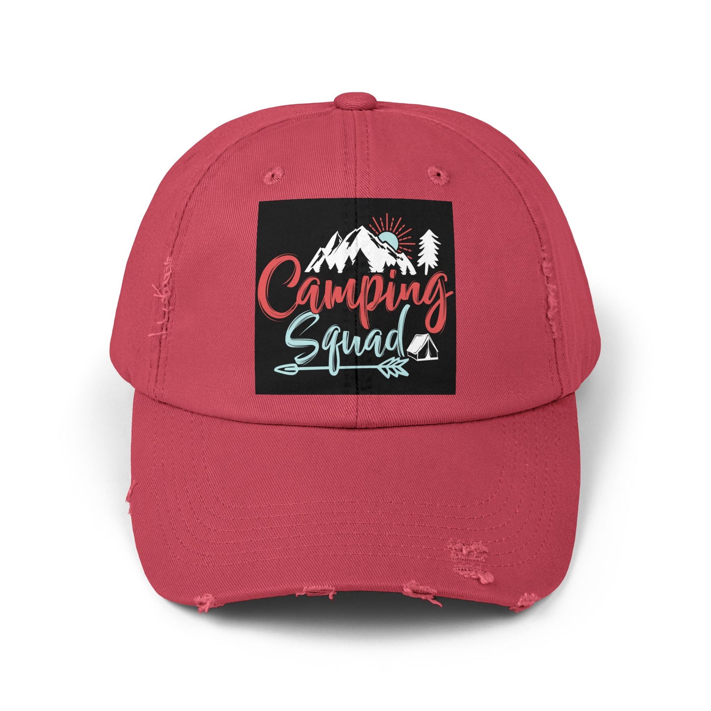 Camping Squad Distressed Cap | Unisex Headwear for Outdoor Adventures, Gifts for Campers, Summer Vibes, Travel Accessories, Hiking Cap