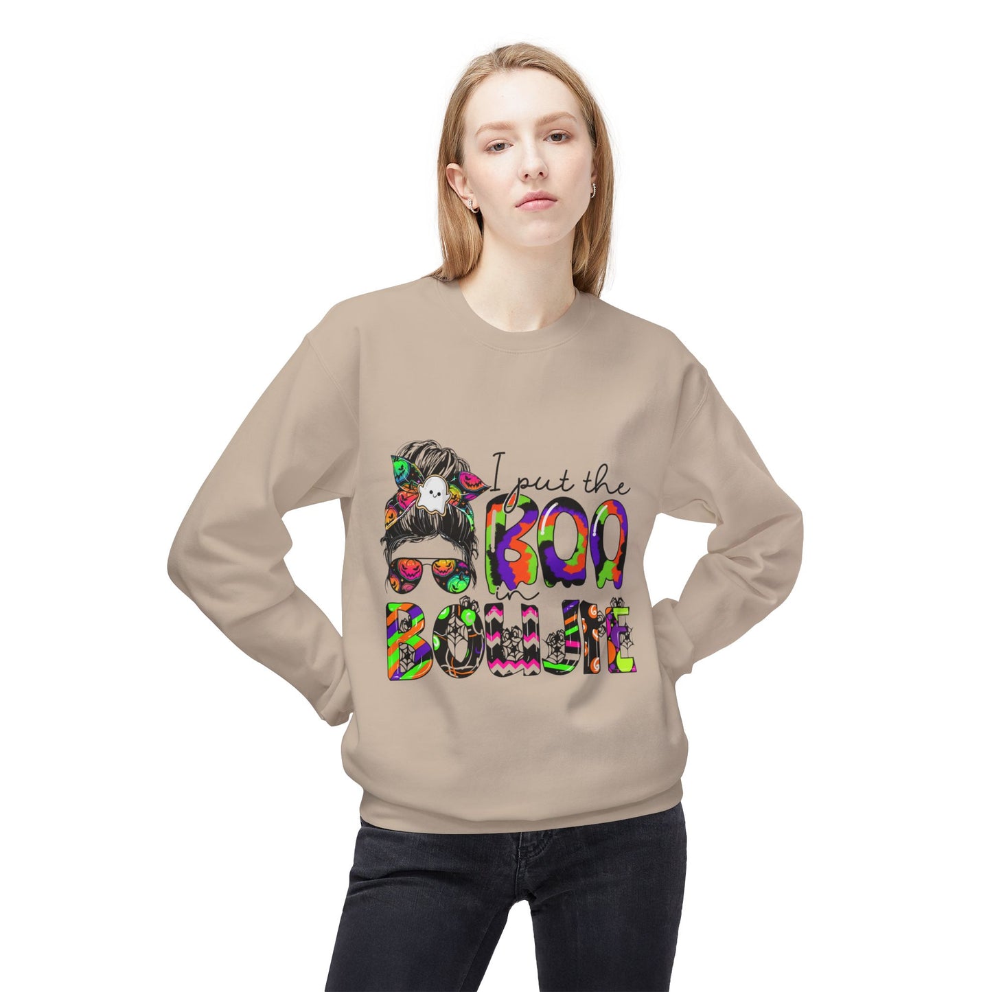 Boho-Inspired Fleece Crewneck Sweatshirt - "I Put the Boo in Boogie"