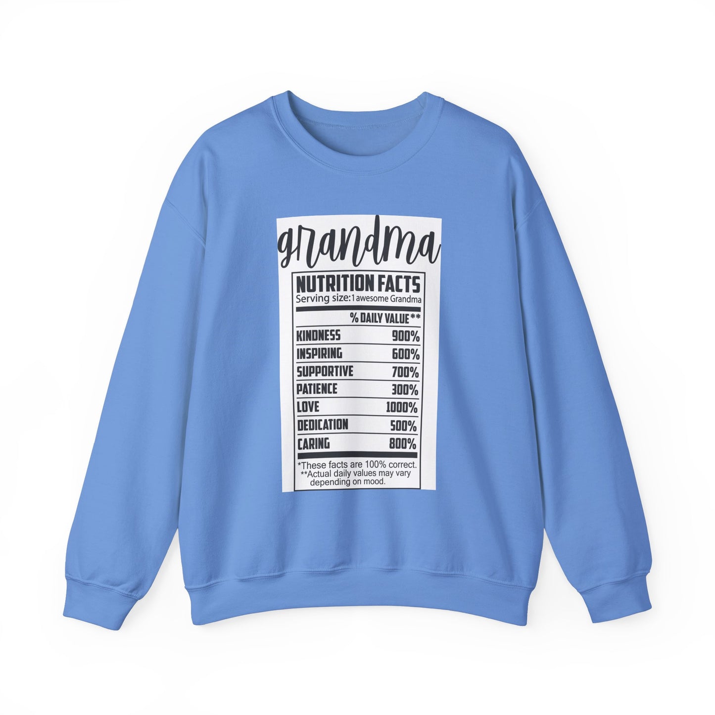 Grandma Nutrition Facts Sweatshirt - Cozy Unisex Crewneck for Family Celebrations