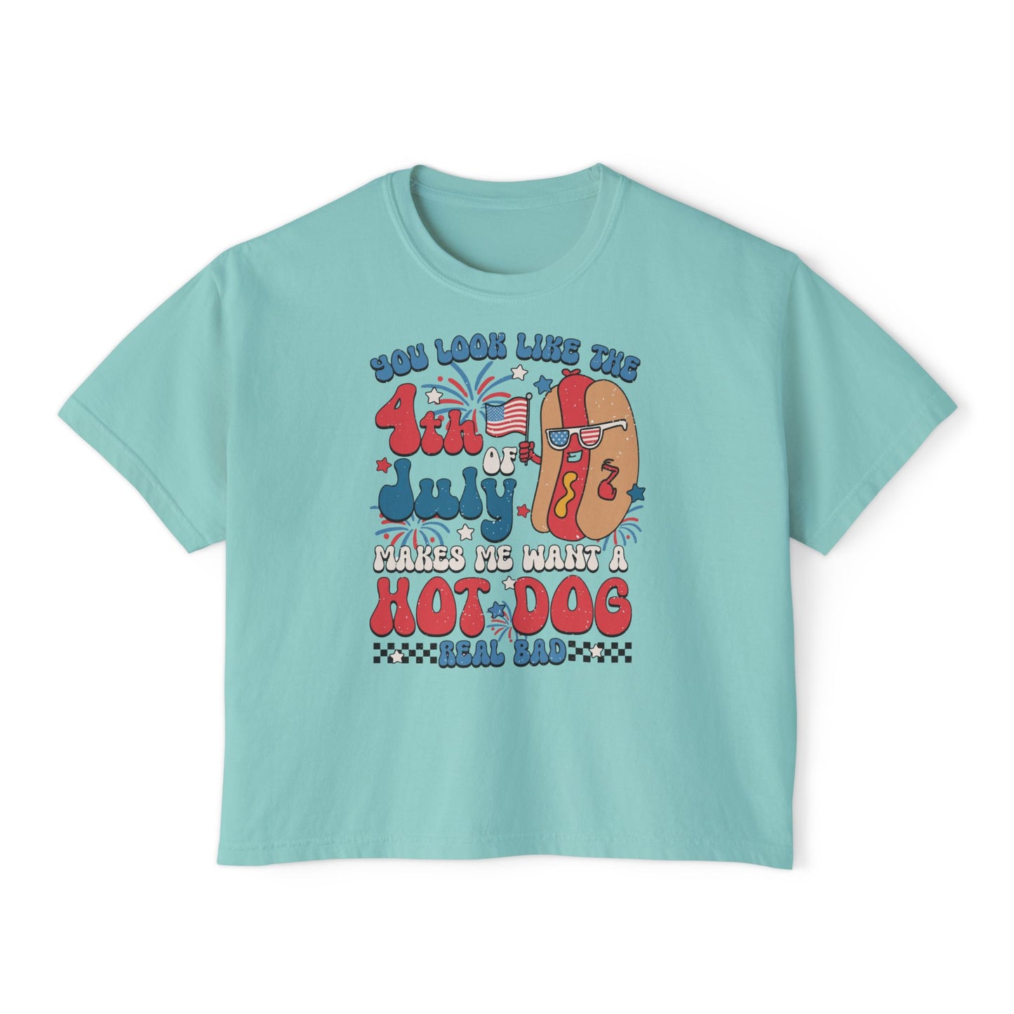 Patriotic July 4th Boxy Tee, Casual Summer Top, Fun Holiday Wear, Firework Theme Shirt, Independence Day T-Shirt