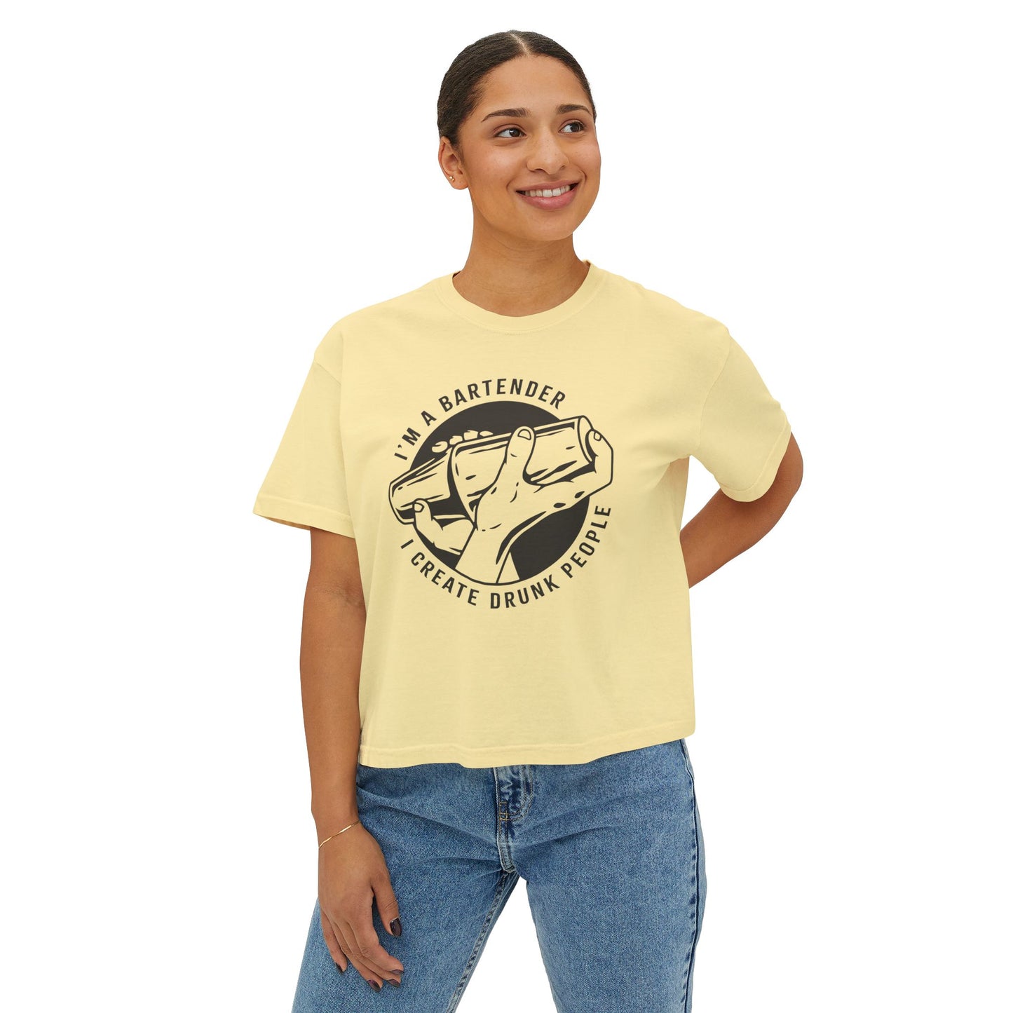 Bartender Vibe Women's Boxy Tee, Casual Graphic Top, Fun Bartending Shirt, Perfect for Parties, Gift for Bartenders