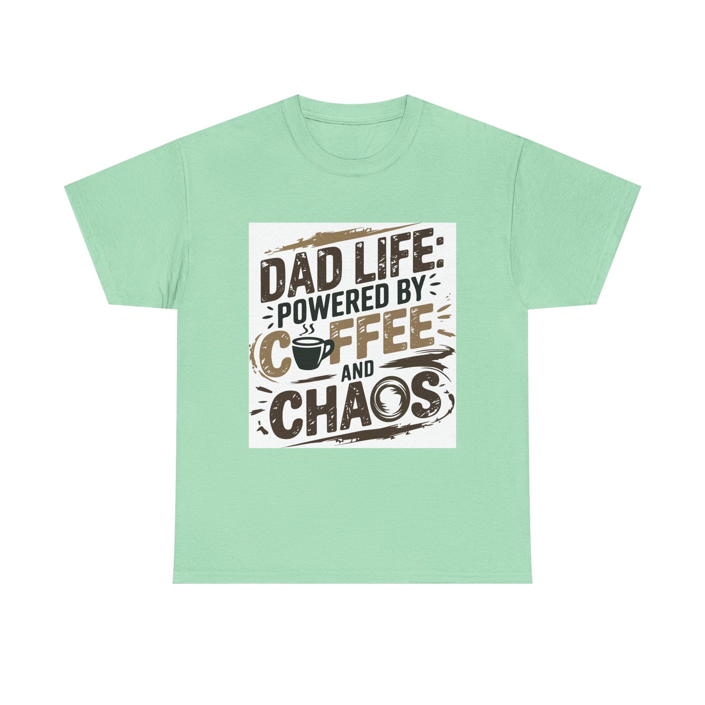 Dad Life Unisex Heavy Cotton Tee - Powered by Coffee and Chaos