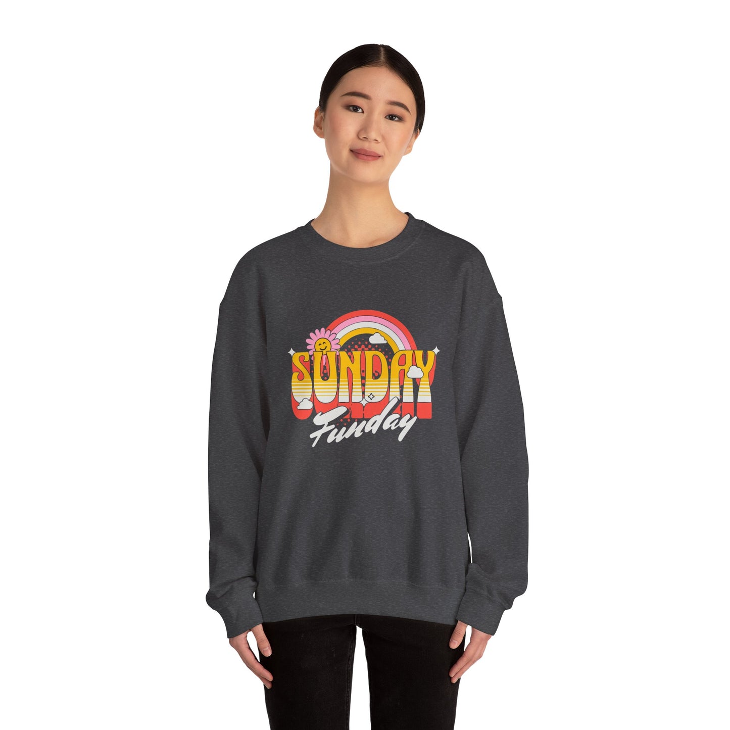 Sunday Funday Unisex Crewneck Sweatshirt - Retro Rainbow Design