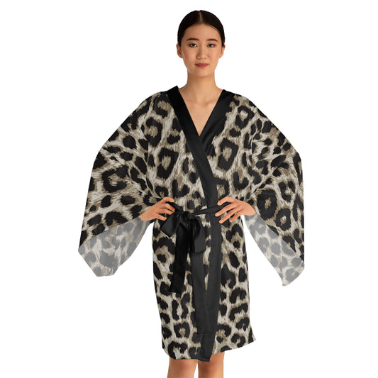 Stylish Leopard Print Long Sleeve Kimono Robe, Cozy Loungewear, Fashion Statement, Unique Gift, Spa Robe, Elegant Evening Wear