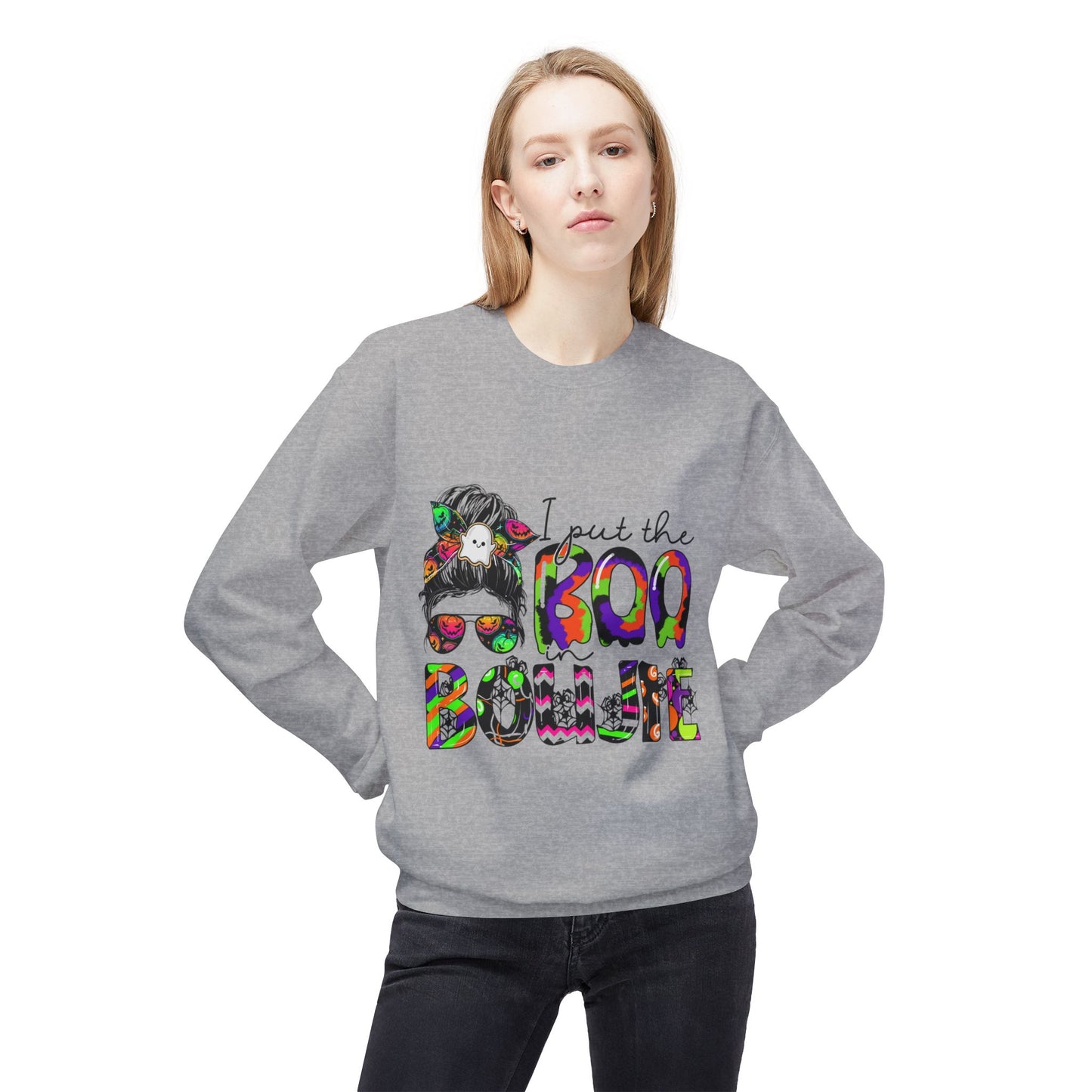 Boho-Inspired Fleece Crewneck Sweatshirt - "I Put the Boo in Boogie"