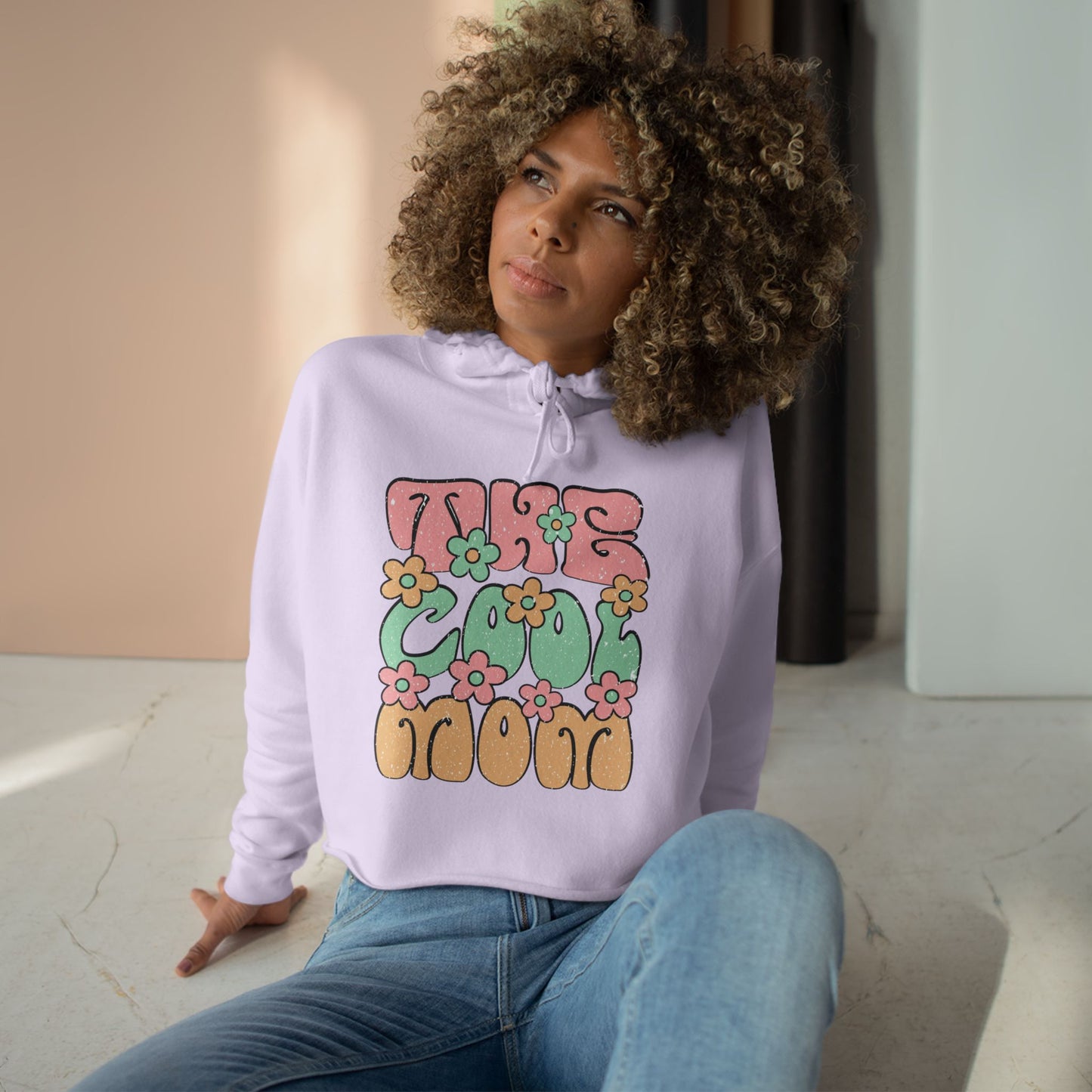 Retro Floral Crop Hoodie - 'This Cool Mood' - Trendy Spring Fashion