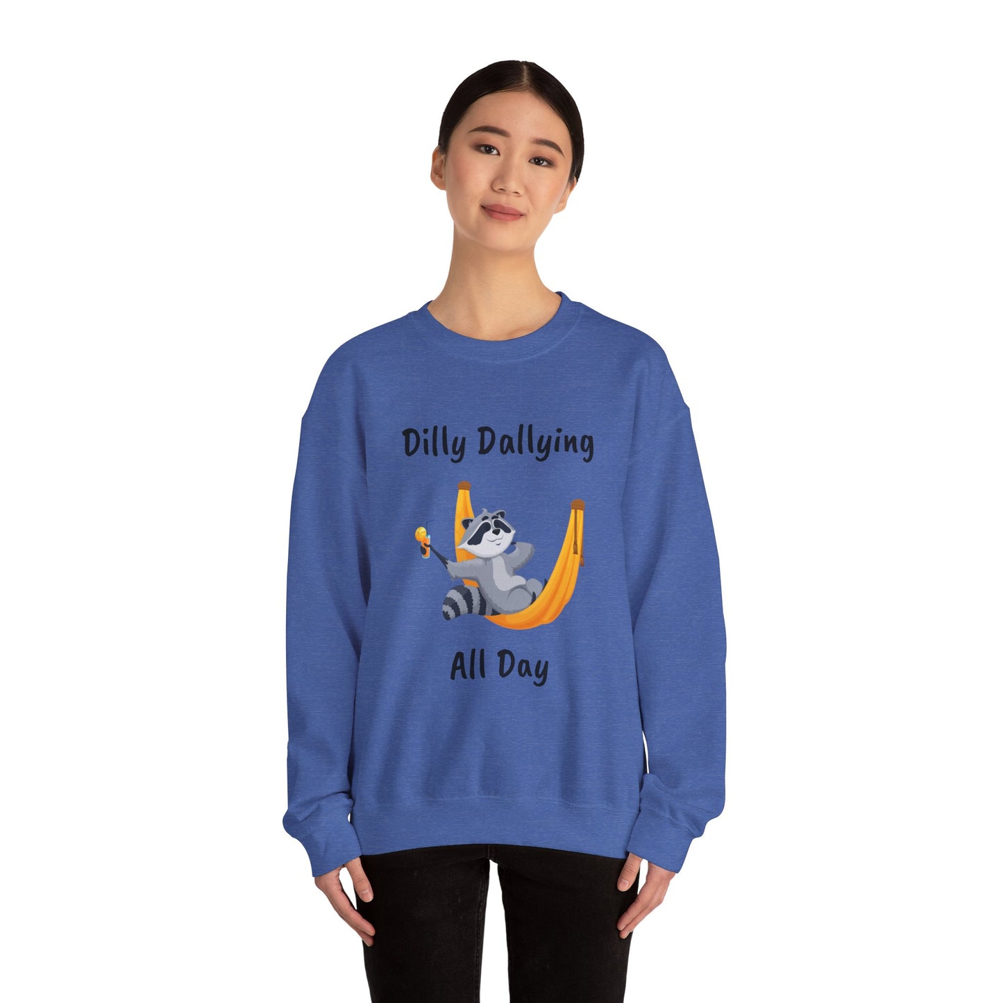 Dilly Dallying Raccoon Sweatshirt - Cozy Unisex Crewneck for Relaxation and Fun