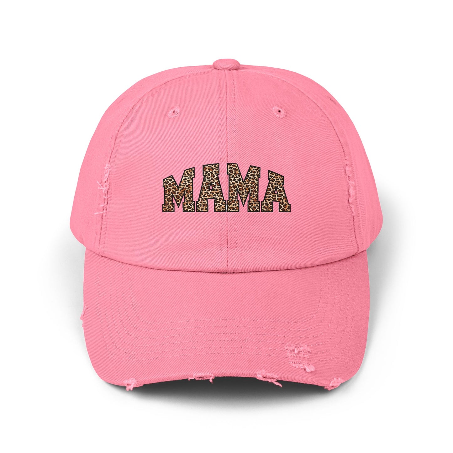 Distressed Mama Cap - Unisex Black Hat with Trendy Leopard Print
