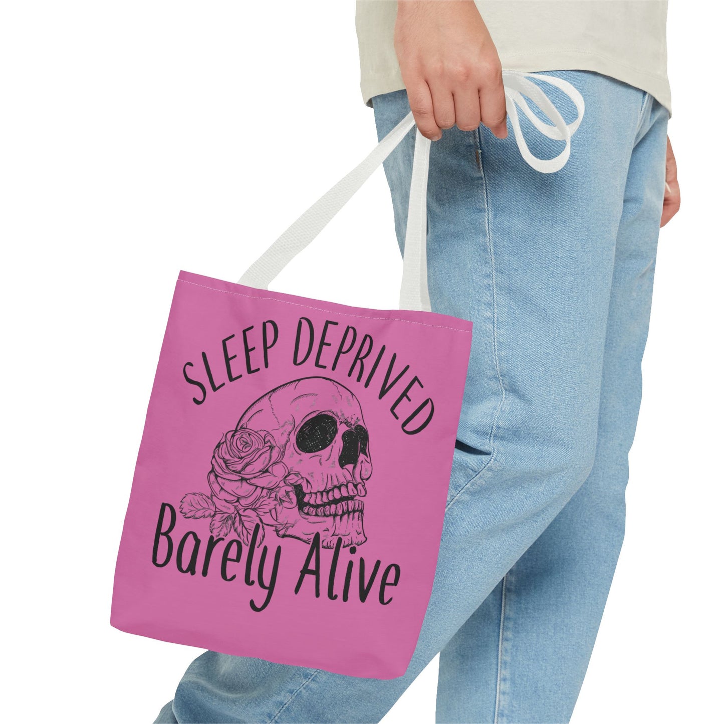 Sleep Deprived Tote Bag - Barely Alive Skull Design for Night Owls and Students