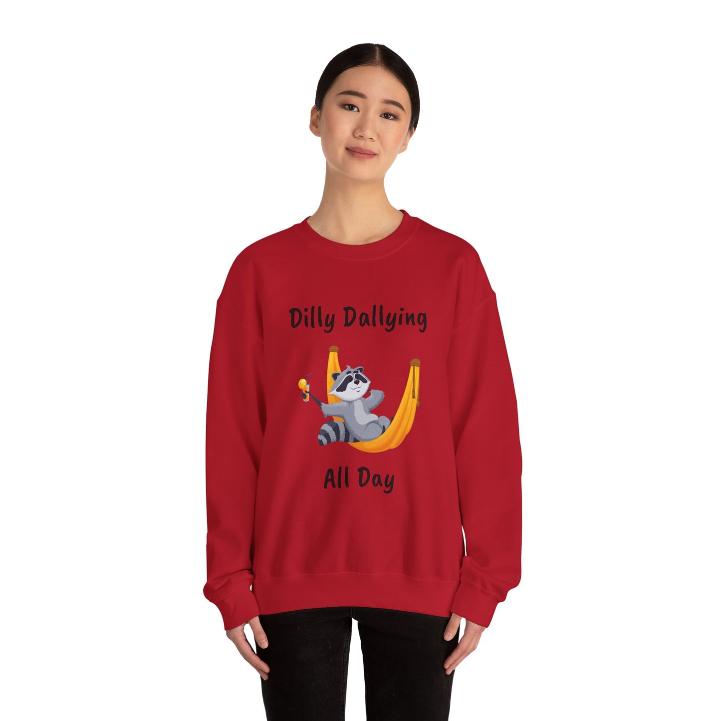 Dilly Dallying Raccoon Sweatshirt - Cozy Unisex Crewneck for Relaxation and Fun