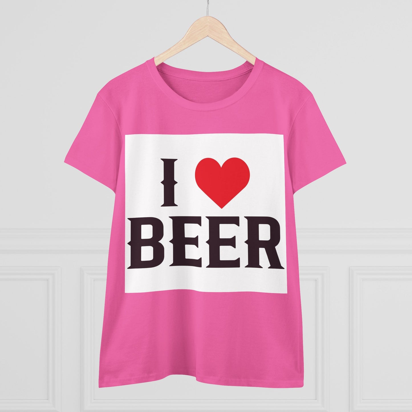 I Love Beer Women's Midweight Cotton Tee, Beer Lover Shirt, Gift for Beer Enthusiasts, Casual Everyday Wear, Fun Party Tee