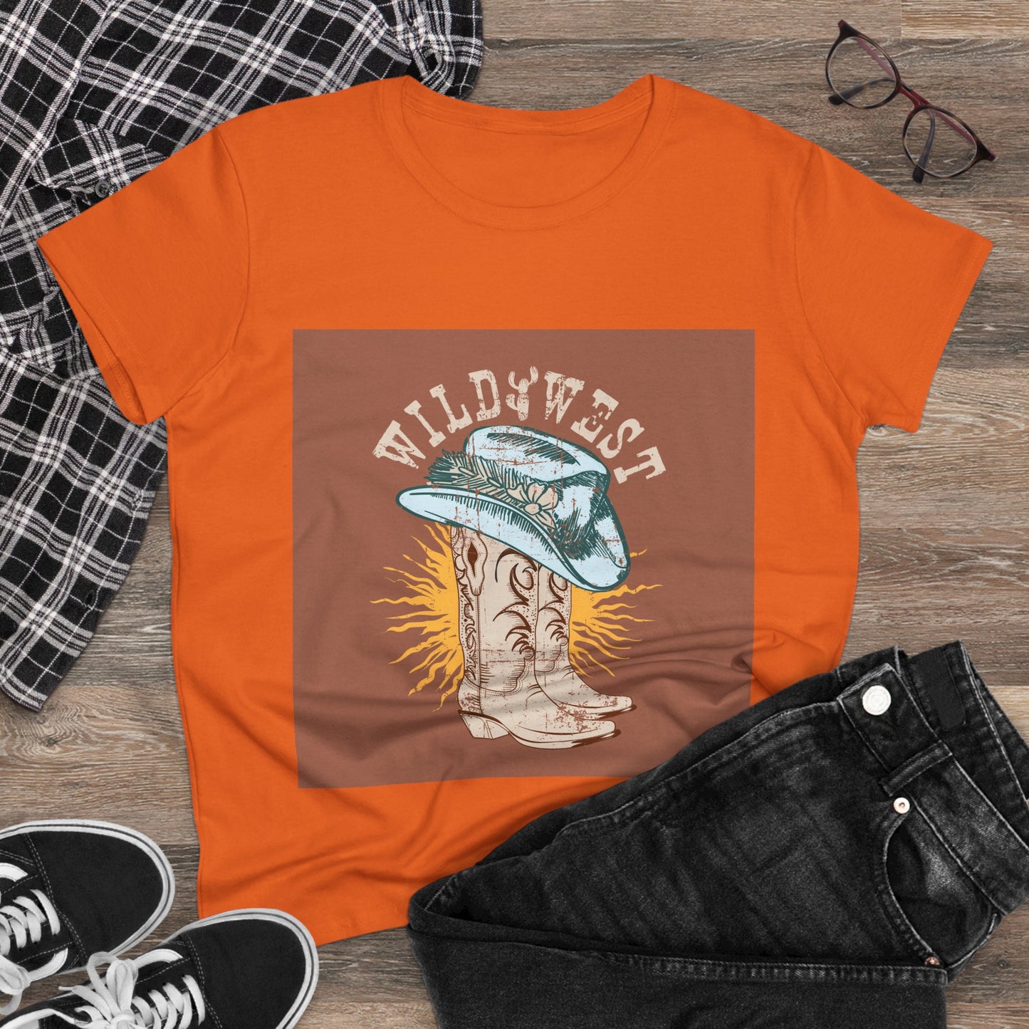 Wild West Women's Cotton Tee - Casual Summer Top, Boho Fashion, Vintage Graphic Shirt, Gift for Cowgirls, Western Wear