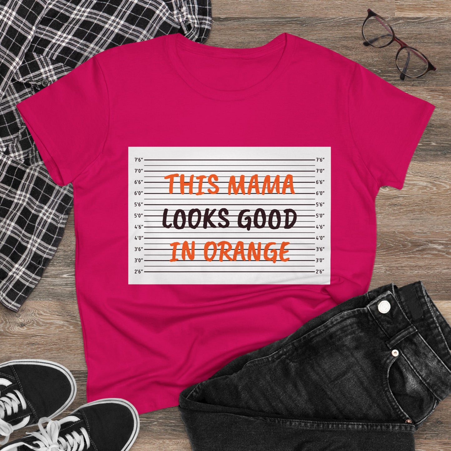 Fun Women's Midweight Cotton Tee - 'This Mama Looks Good in Orange'
