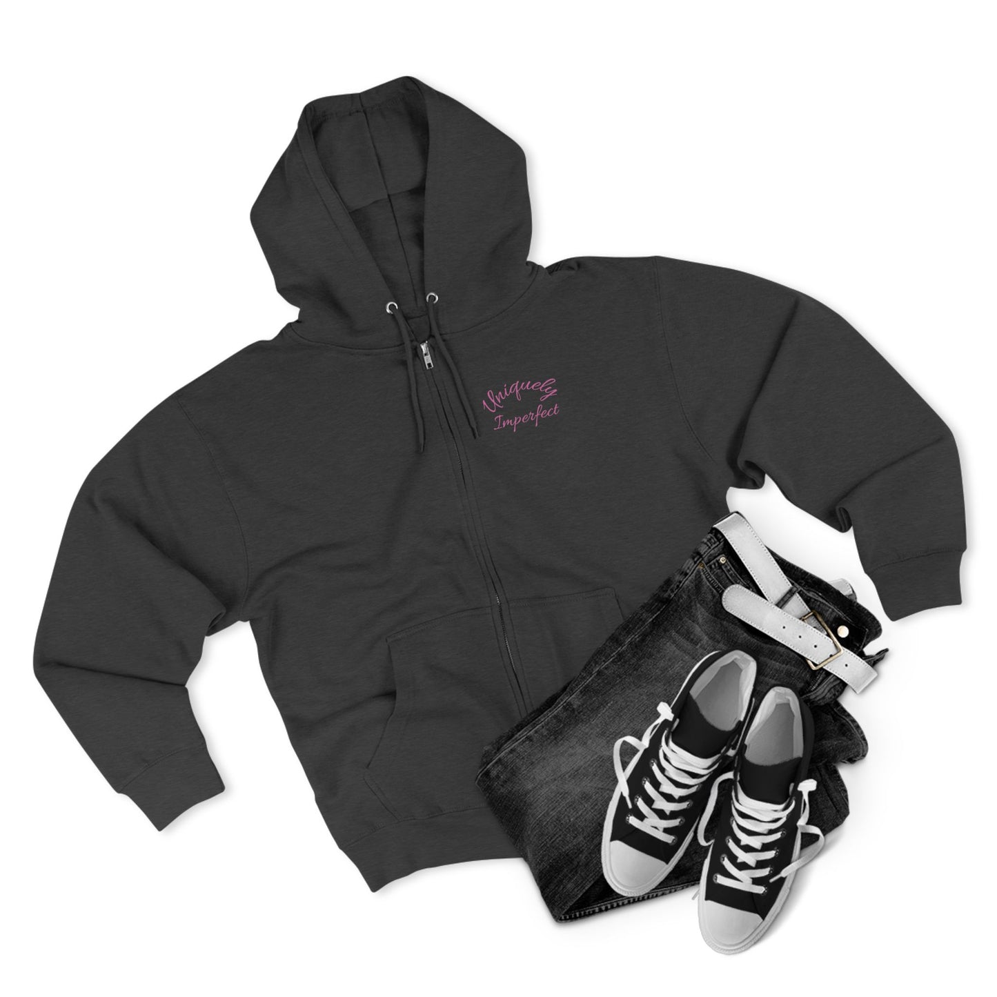 Unique & Imperfect Unisex Zip Hoodie - Edgy Skull Design