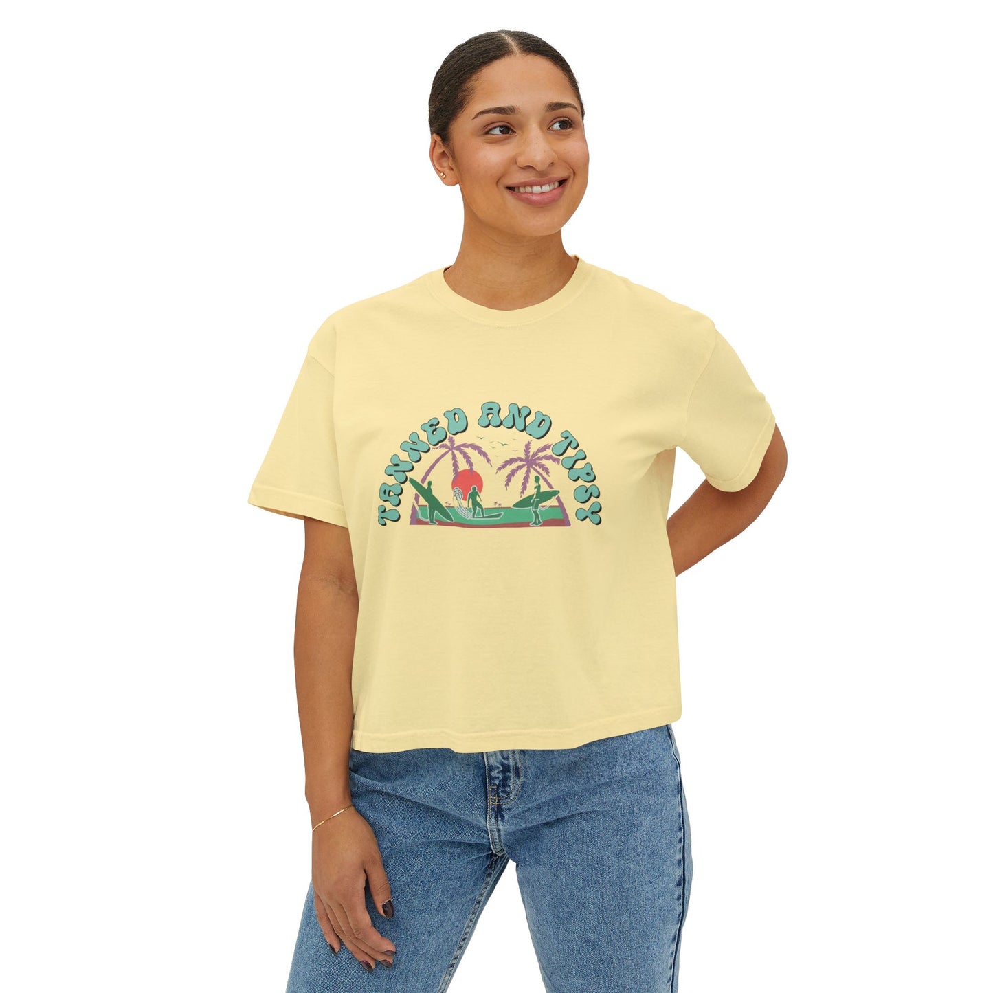 Tropical Vibes Women's Boxy Tee, Relaxed Summer Apparel, Beach Day T-Shirt, Casual Summer Style, Gift for Vacation Lovers