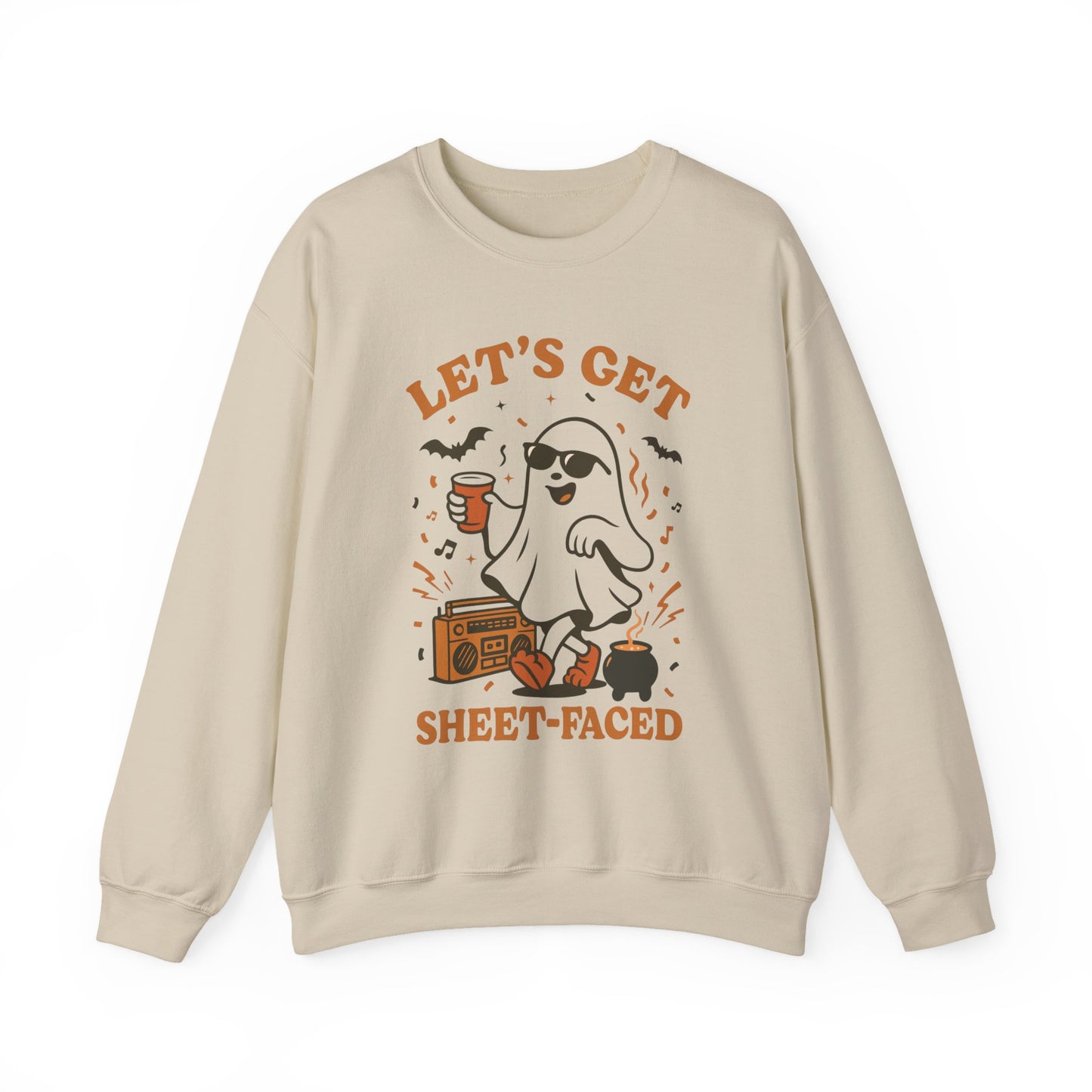 Let's Get Sheet-Faced Halloween Sweatshirt, Unisex Crewneck, Ghost Design, Perfect for Parties, Fall Celebrations, Cozy Wear