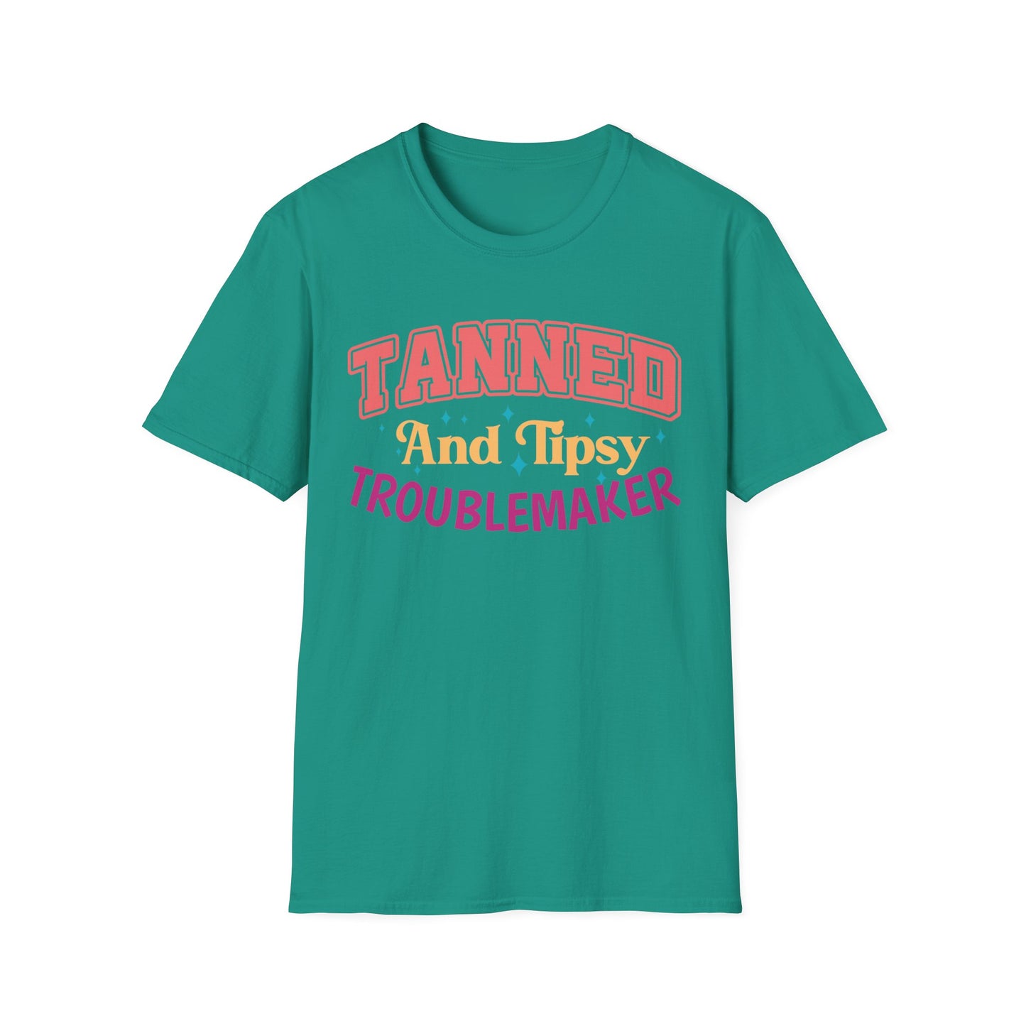 T-Shirt - Tanned and Tipsy Troublemaker Unisex Softstyle Tee