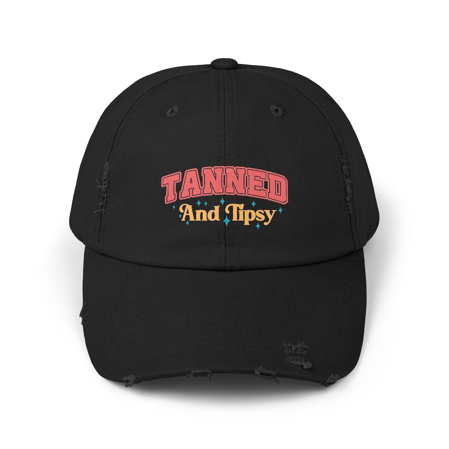 Distressed Cap with 'Tanned and Tipsy' Design | Trendy Summer Accessory, Gift for Friends, Beachwear Essential, Outdoor Events